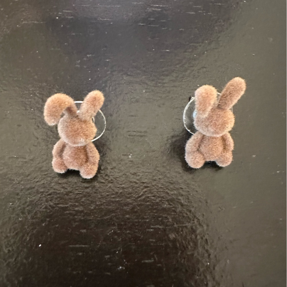 Brown Fuzzy Bunny earrings